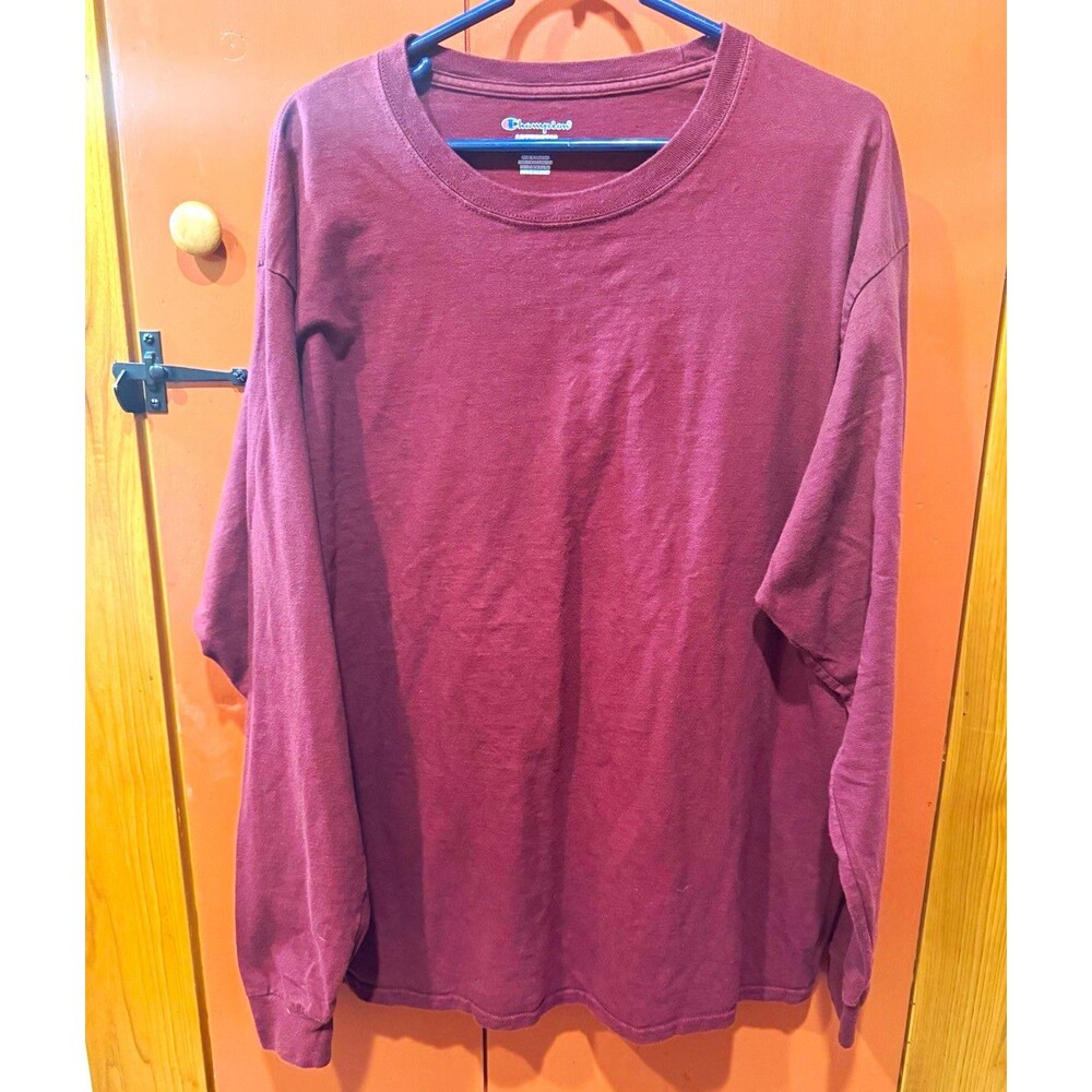 Champion Authentic Men's Burgundy Long Sleeve Crew Neck T-Shirt, XL